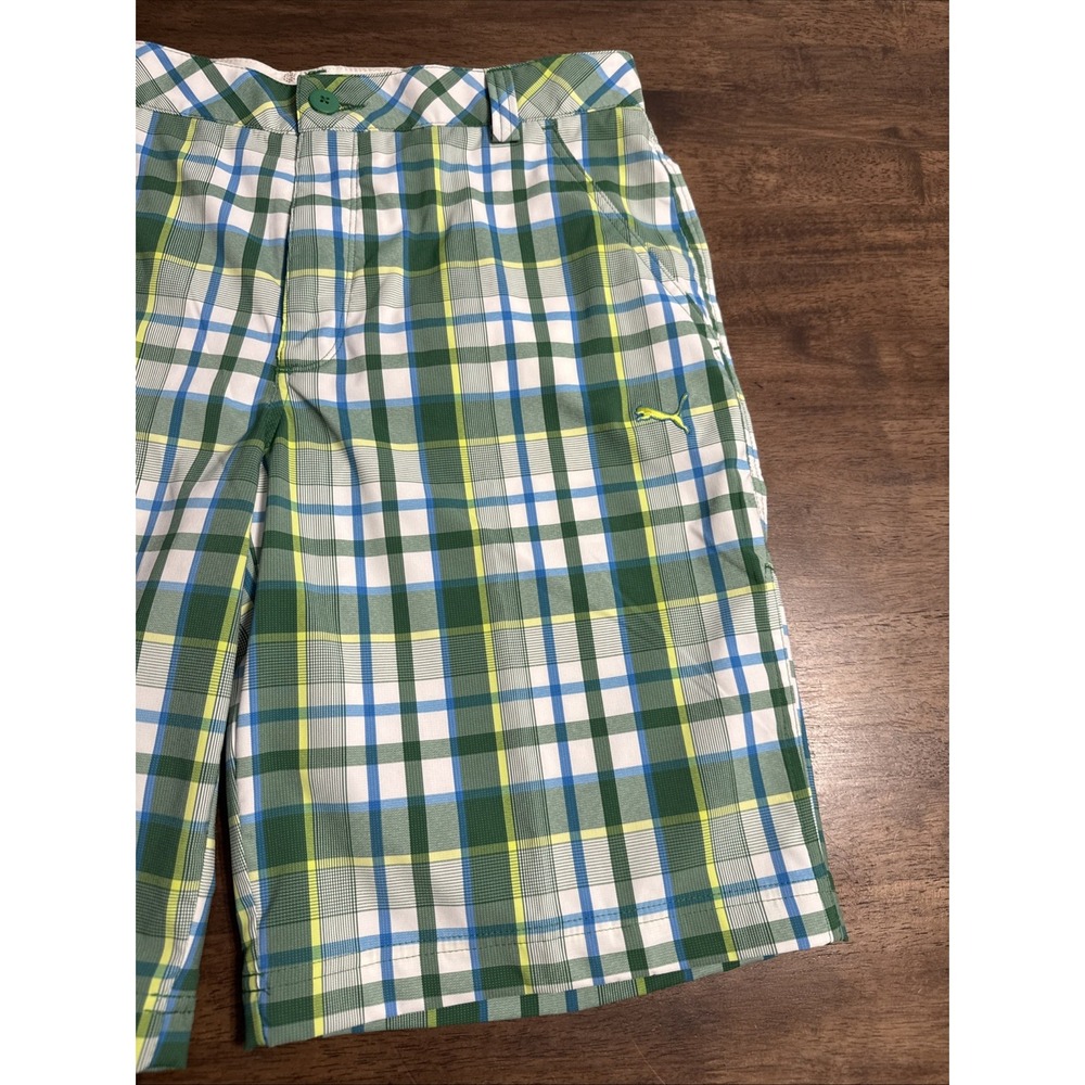 Puma Golf Shorts Mens 32 Green Plaid Performance Bermuda Preppy Casual Walking - Picture 3 of 11